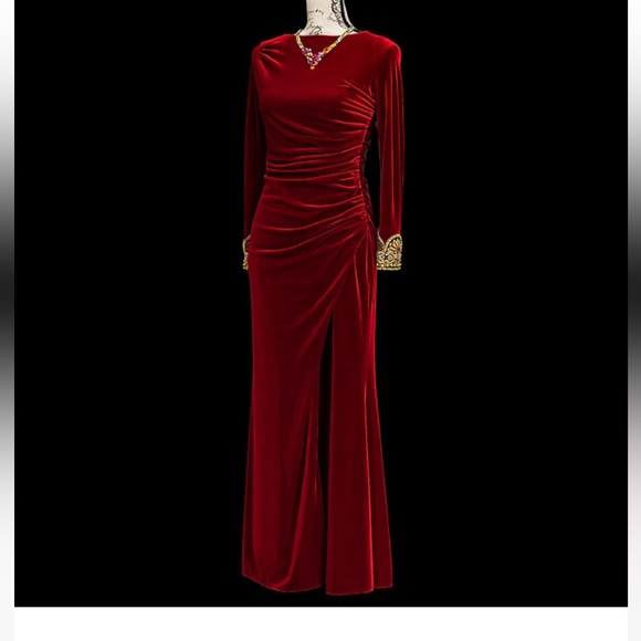 Red Velvet Dress Badgley Mischka - Picture 6 of 7